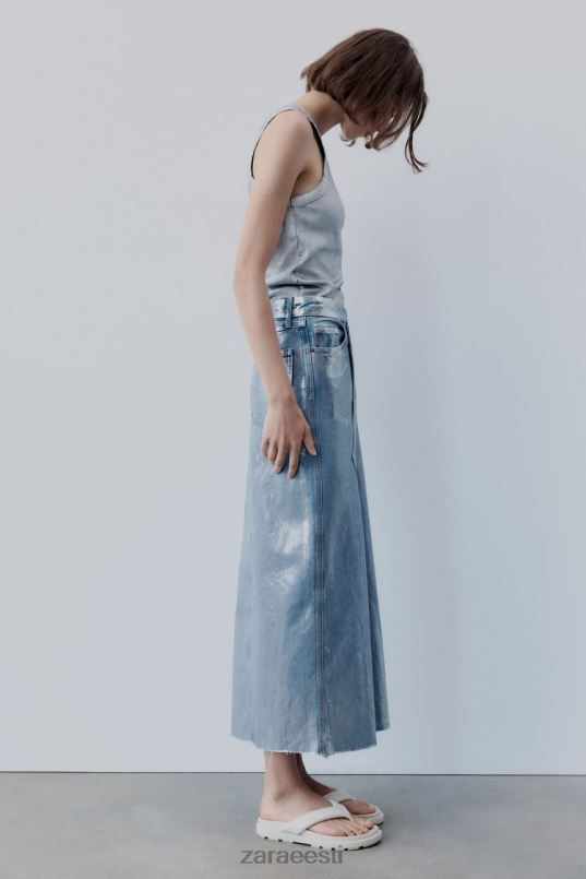 Zara trf metallik denim asümmeetriline seelik naised hõbedane Riietus 42F0H679