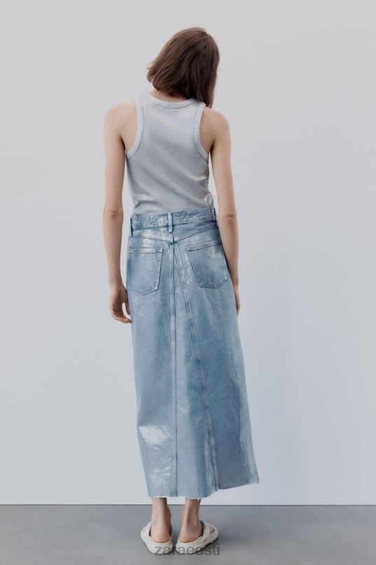 Zara trf metallik denim asümmeetriline seelik naised hõbedane Riietus 42F0H679