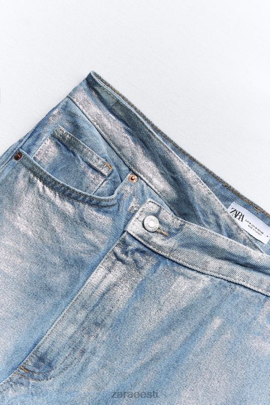 Zara trf metallik denim asümmeetriline seelik naised hõbedane Riietus 42F0H679
