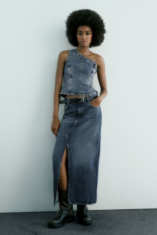 Zara trf pikk teksaseelik naised mereväe sinine Riietus 42F0H650