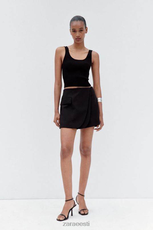 Zara wrap ees klapp skort naised must Riietus 42F0H567