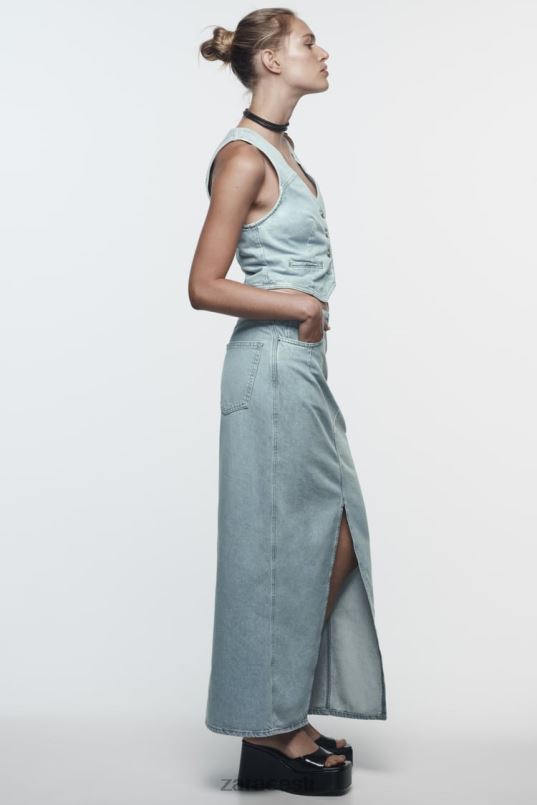 Zara z1975 ees lõhikuga teksane midiseelik naised hall Riietus 42F0H693