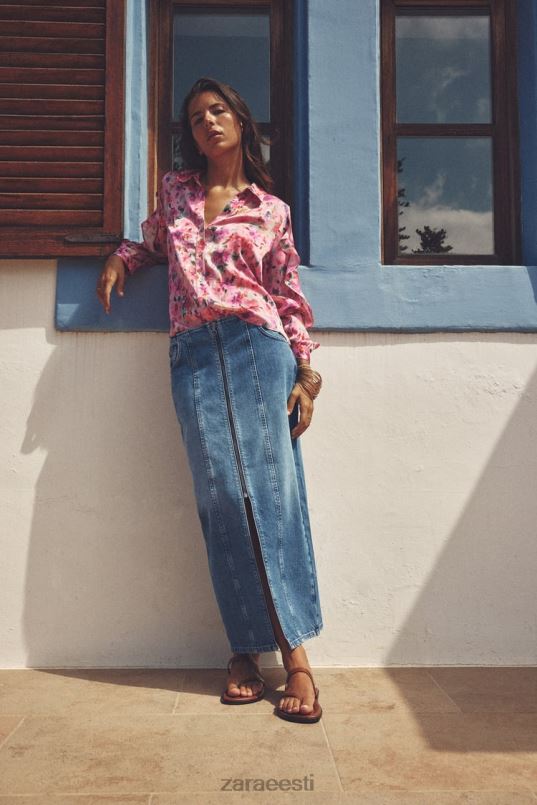 Zara z1975 lukuga teksane midiseelik naised keskmine sinine Riietus 42F0H670