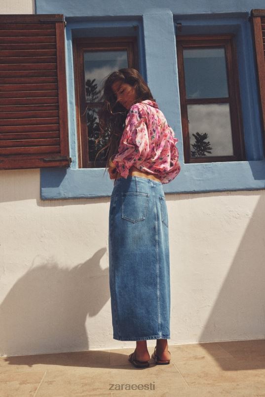 Zara z1975 lukuga teksane midiseelik naised keskmine sinine Riietus 42F0H670