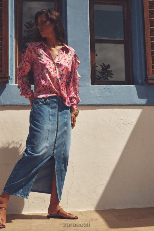 Zara z1975 lukuga teksane midiseelik naised keskmine sinine Riietus 42F0H670