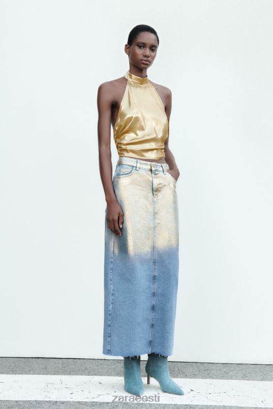 Zara z1975 metallik teksaseelik naised keskmine sinine Riietus 42F0H682