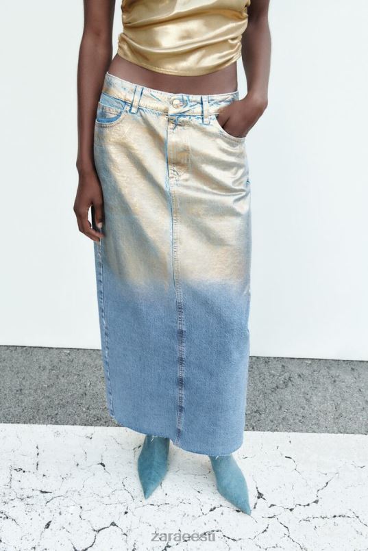 Zara z1975 metallik teksaseelik naised keskmine sinine Riietus 42F0H682