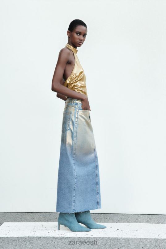 Zara z1975 metallik teksaseelik naised keskmine sinine Riietus 42F0H682