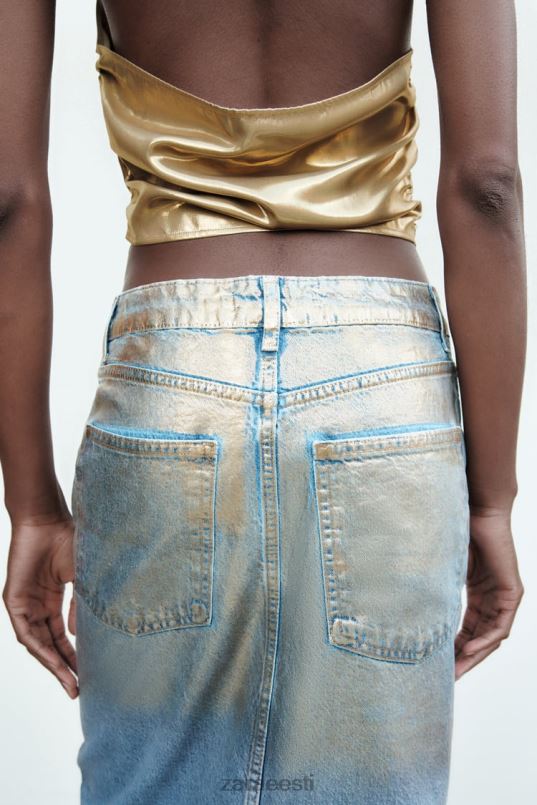 Zara z1975 metallik teksaseelik naised keskmine sinine Riietus 42F0H682