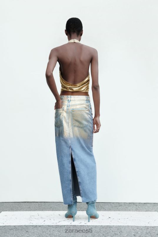 Zara z1975 metallik teksaseelik naised keskmine sinine Riietus 42F0H682