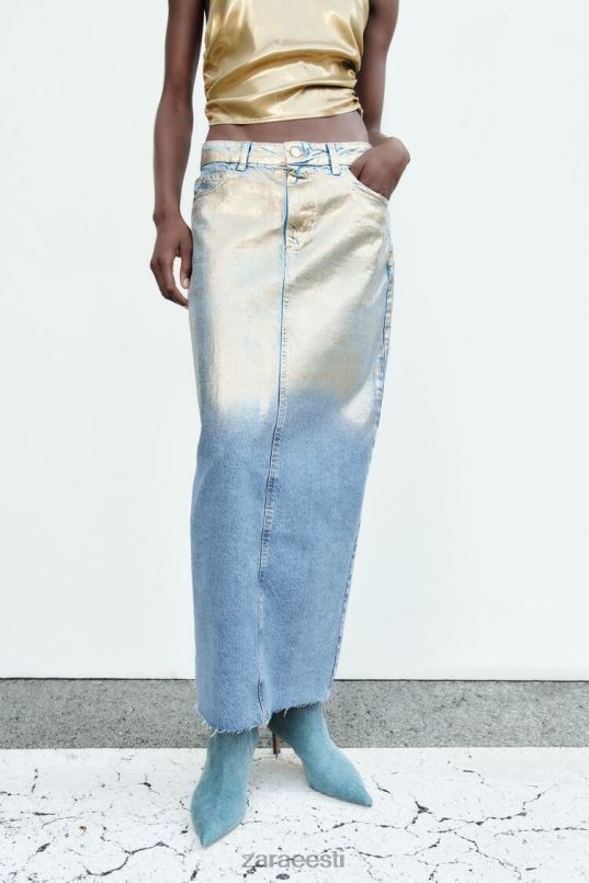 Zara z1975 metallik teksaseelik naised keskmine sinine Riietus 42F0H682