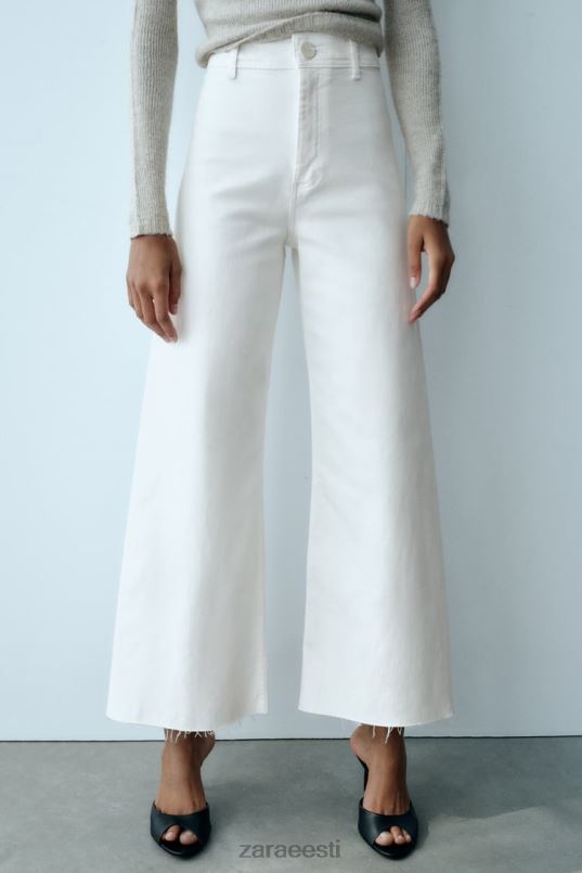 Zara kõrge vöökohaga zw marine sirged teksad naised ekru Riietus 42F0H514