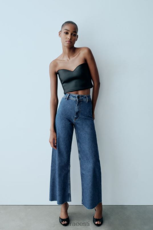 Zara kõrge vöökohaga zw marine sirged teksad naised sinine Riietus 42F0H512