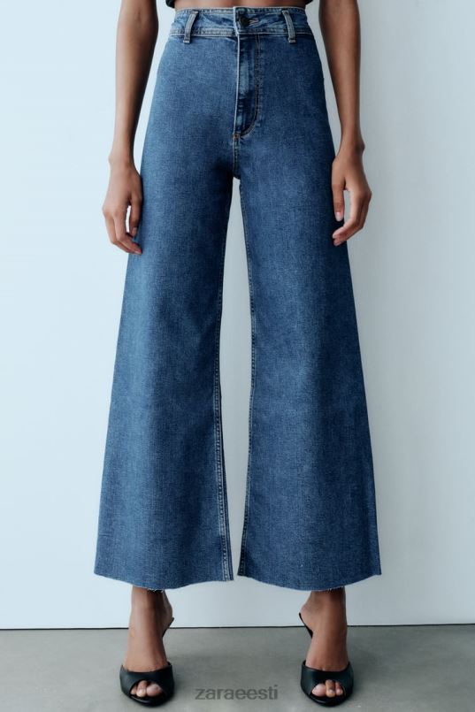 Zara kõrge vöökohaga zw marine sirged teksad naised sinine Riietus 42F0H512