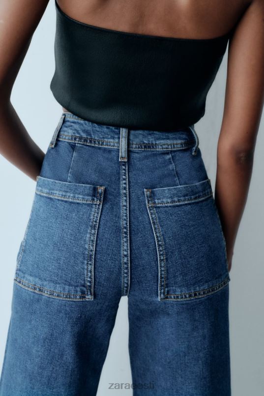 Zara kõrge vöökohaga zw marine sirged teksad naised sinine Riietus 42F0H512