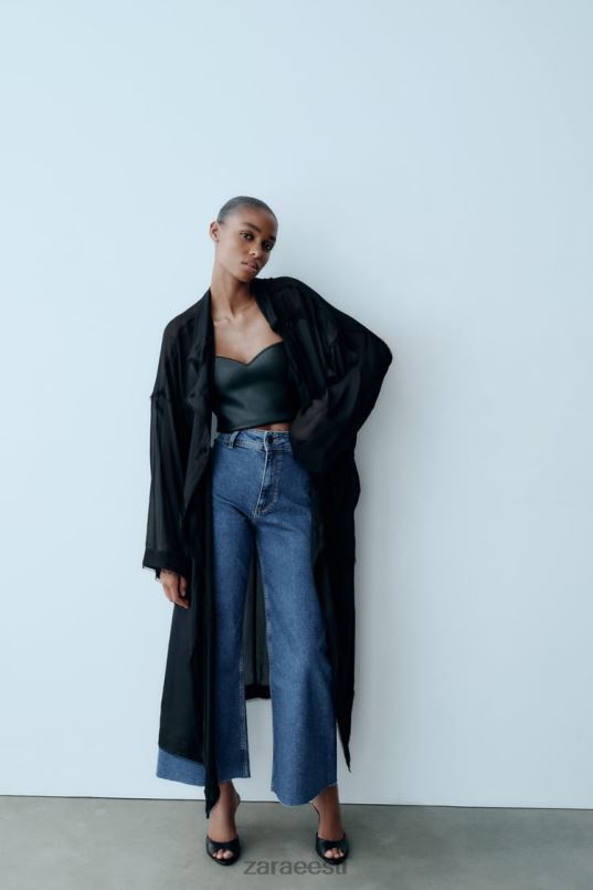 Zara kõrge vöökohaga zw marine sirged teksad naised sinine Riietus 42F0H512