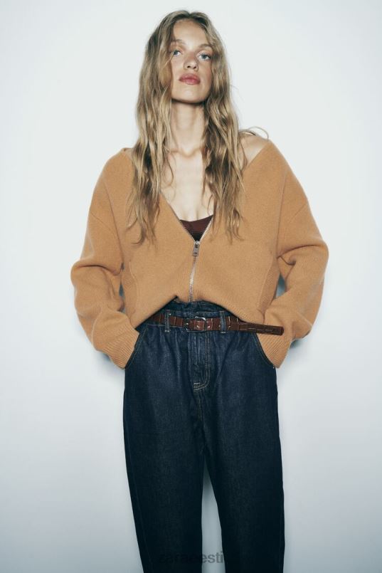 Zara z1975 vööga kõrged paberkotiga teksad naised sinine Riietus 42F0H506