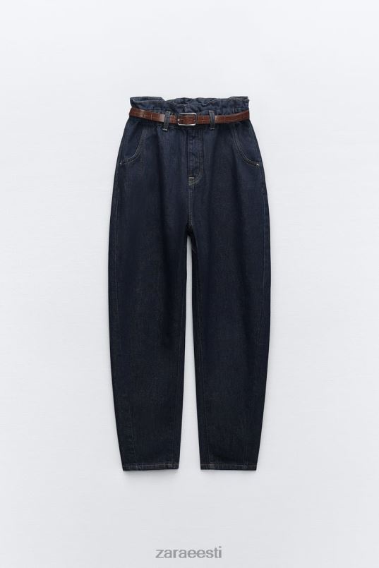 Zara z1975 vööga kõrged paberkotiga teksad naised sinine Riietus 42F0H506