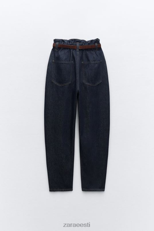 Zara z1975 vööga kõrged paberkotiga teksad naised sinine Riietus 42F0H506