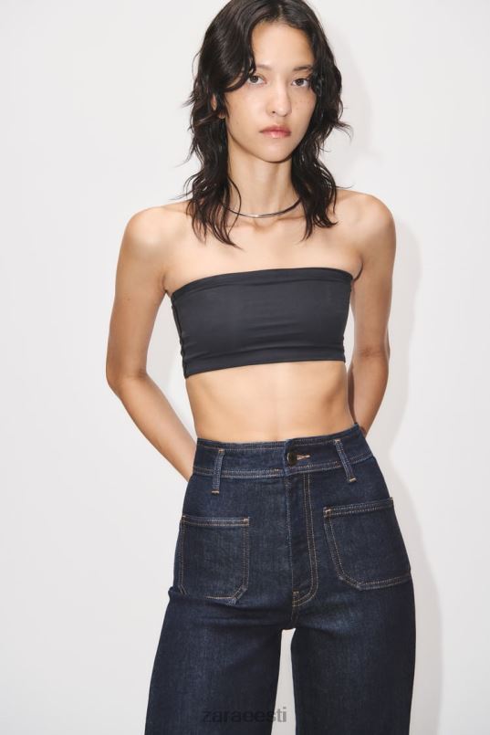 Zara zw merelised kõrged sirged taskuteksad naised sinine Riietus 42F0H517