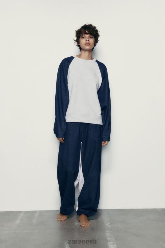 Zara kontrastsed teksapüksid naised hall/sinine Riietus 42F0H918