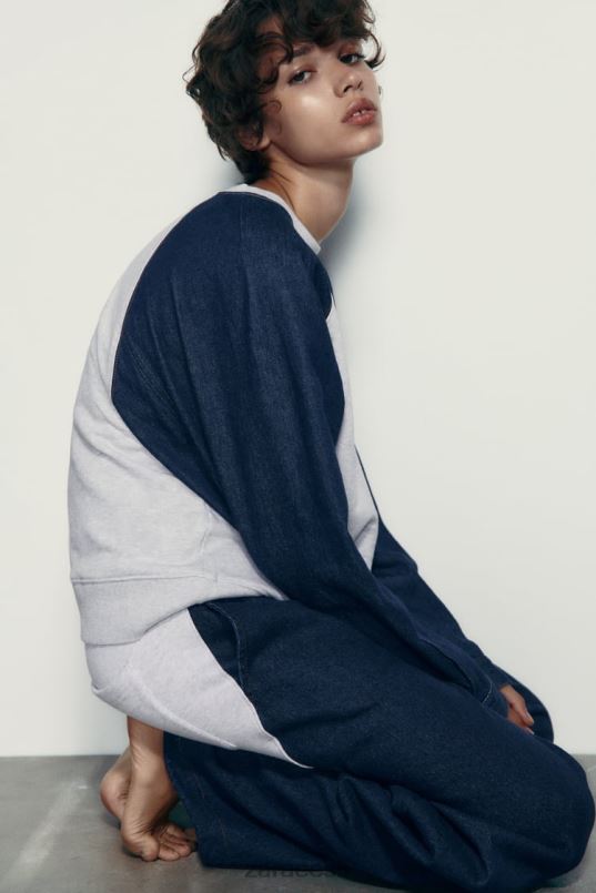 Zara kontrastsed teksapüksid naised hall/sinine Riietus 42F0H918