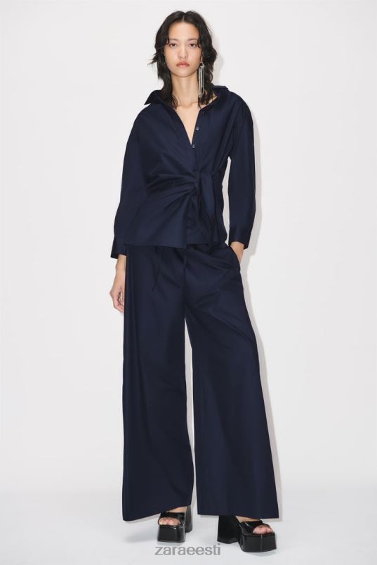 Zara laia säärega poplinpüksid naised mereväe sinine Riietus 42F0H931