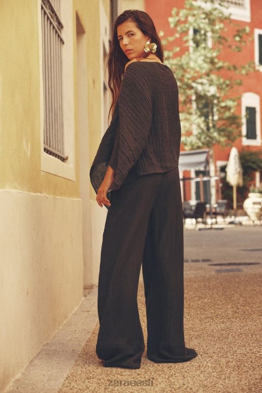 Zara linasegu palazzo püksid naised tumepruun Riietus 42F0H932