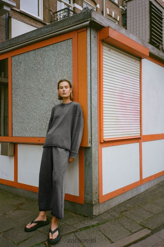 Zara plüüsist pestud efektpüksid naised sinine/hall Riietus 42F0H929