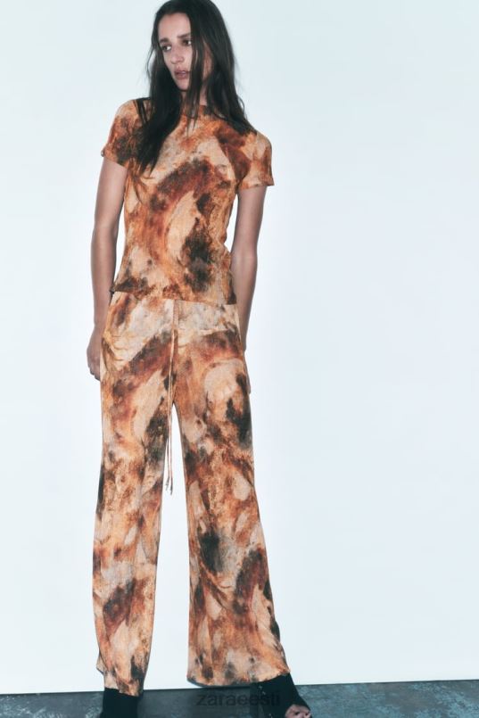 Zara plisseeritud trükipealne naised khaki Riietus 42F0H923