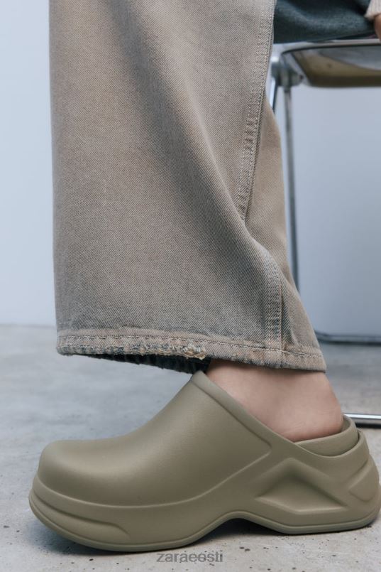 Zara kummeeritud puukingad naised khaki roheline jalatsid 42F0H728