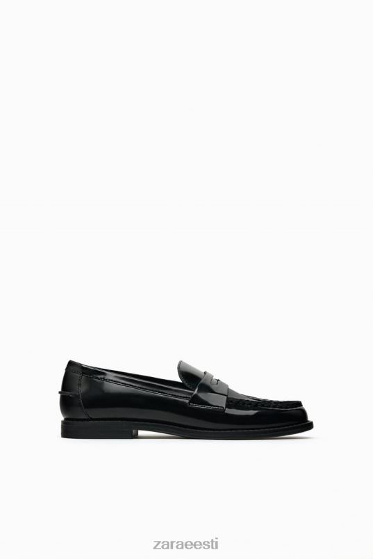 Zara kunst-lakknahast penny loafers naised must jalatsid 42F0H740