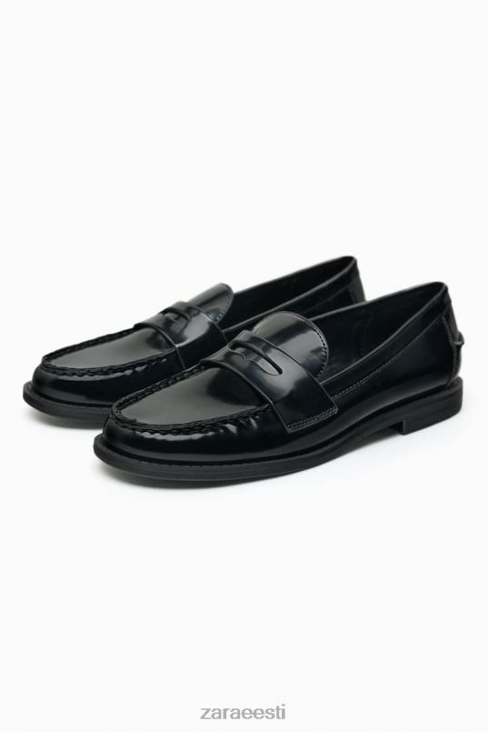 Zara kunst-lakknahast penny loafers naised must jalatsid 42F0H740