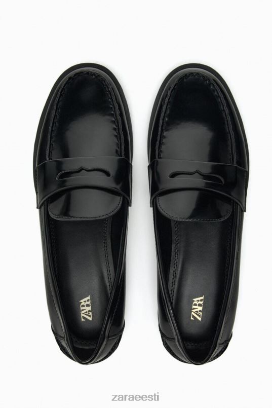 Zara kunst-lakknahast penny loafers naised must jalatsid 42F0H740
