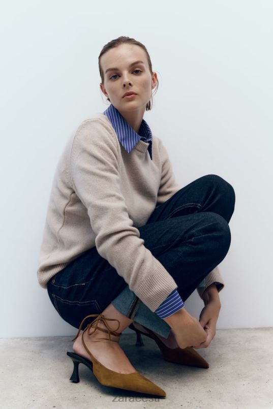 Zara pitsilised slingback nahast kontsad naised pruun jalatsid 42F0H736