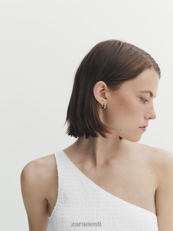 Zara asümmeetriline popliinist midikleit naised valge Riietus 42F0H859