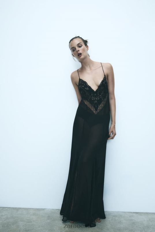 Zara giipuurääristega georgette kleit naised must Riietus 42F0H236