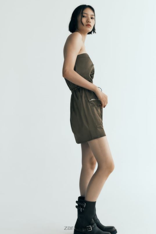 Zara õlapaelteta kleit naised tume khaki Riietus 42F0H240