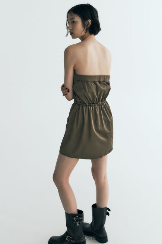 Zara õlapaelteta kleit naised tume khaki Riietus 42F0H240