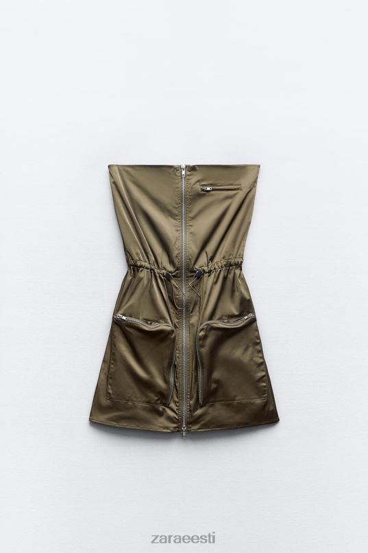 Zara õlapaelteta kleit naised tume khaki Riietus 42F0H240