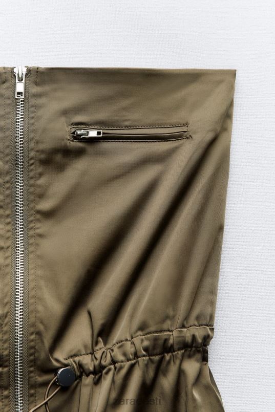 Zara õlapaelteta kleit naised tume khaki Riietus 42F0H240