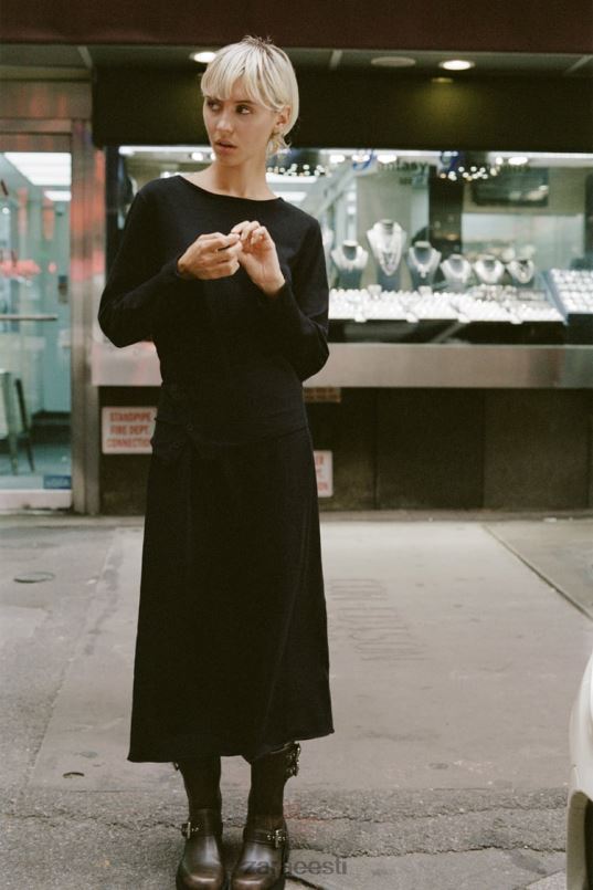 Zara lengiga kootud midi kleit naised must Riietus 42F0H228