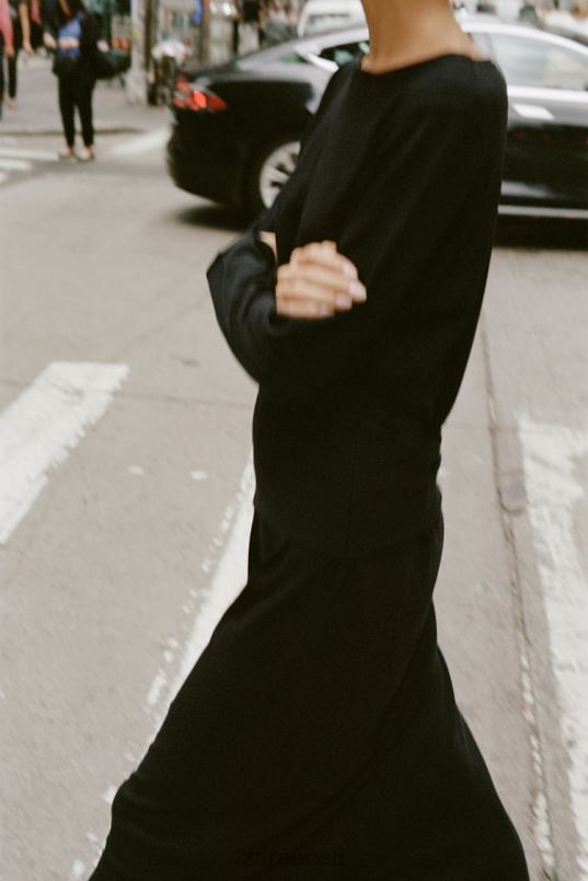 Zara lengiga kootud midi kleit naised must Riietus 42F0H228