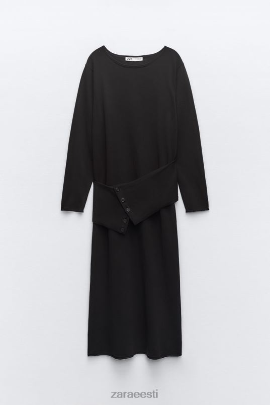 Zara lengiga kootud midi kleit naised must Riietus 42F0H228