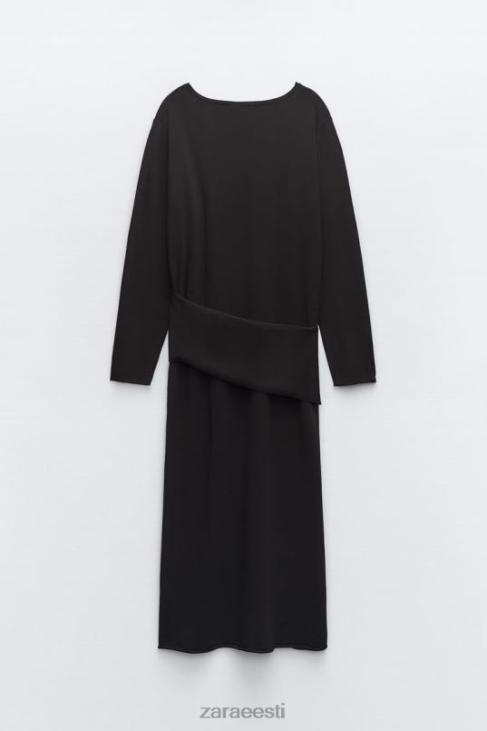 Zara lengiga kootud midi kleit naised must Riietus 42F0H228