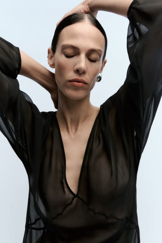 Zara pikk poolläbipaistev kleit naised must Riietus 42F0H829