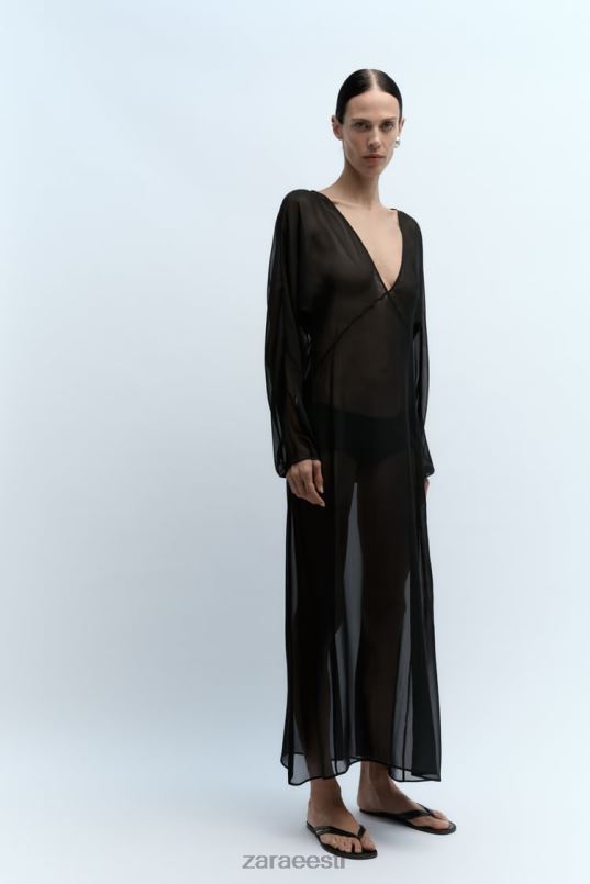Zara pikk poolläbipaistev kleit naised must Riietus 42F0H829