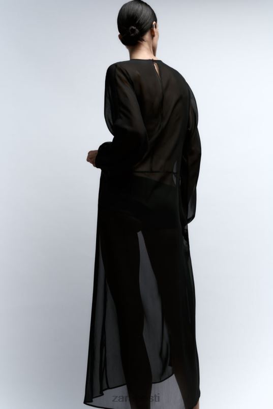 Zara pikk poolläbipaistev kleit naised must Riietus 42F0H829