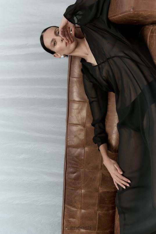 Zara pikk poolläbipaistev kleit naised must Riietus 42F0H829