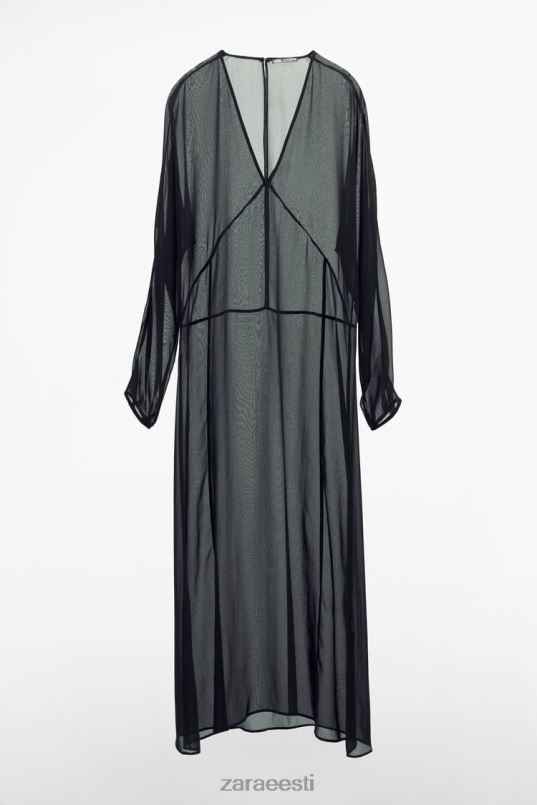 Zara pikk poolläbipaistev kleit naised must Riietus 42F0H829